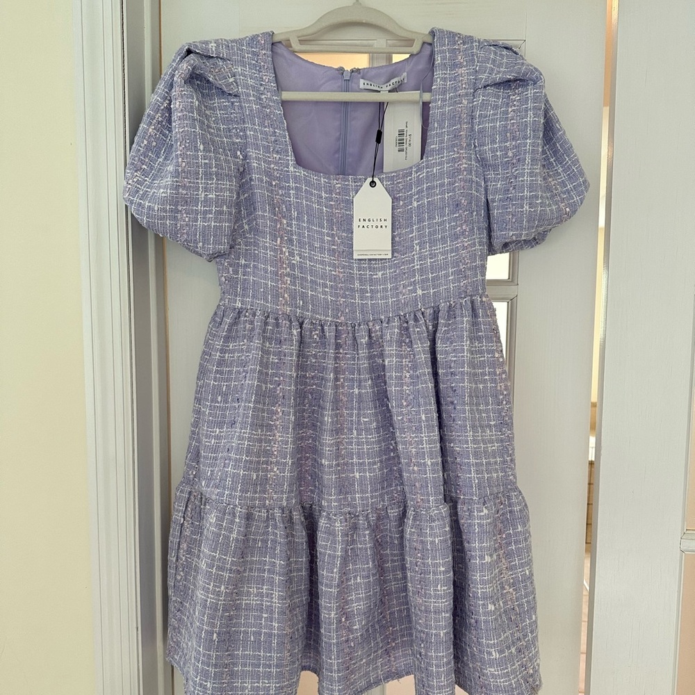 English Factory Lilac Tweed Mini Dress - size small- new